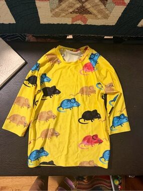 Mini rodini kids Yellow Swim Top with Colorful Mouse Print